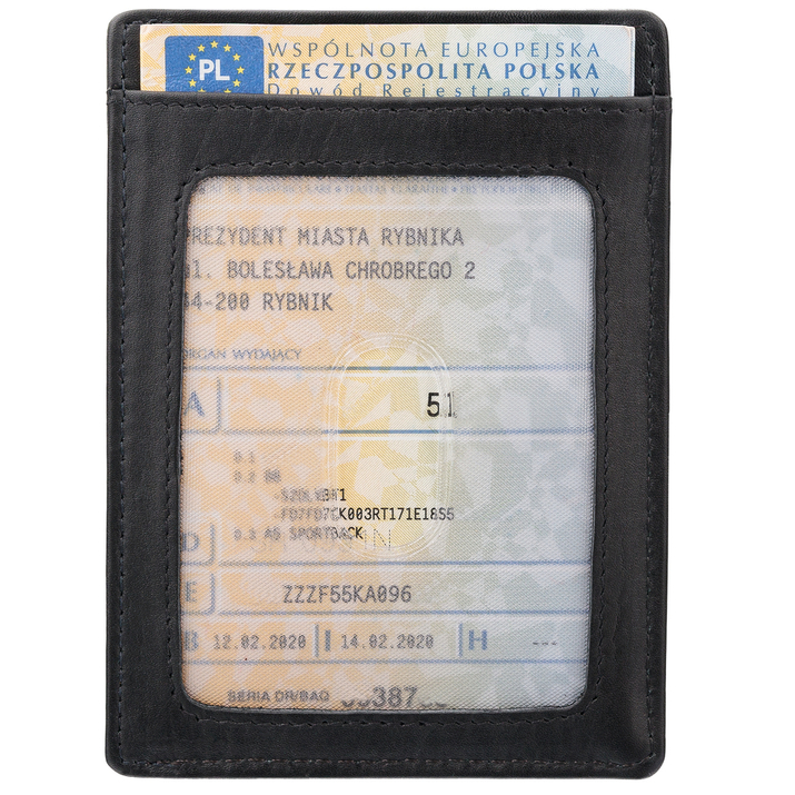 Kožené bezkontaktní pouzdro na karty RFID na bundu (černé)