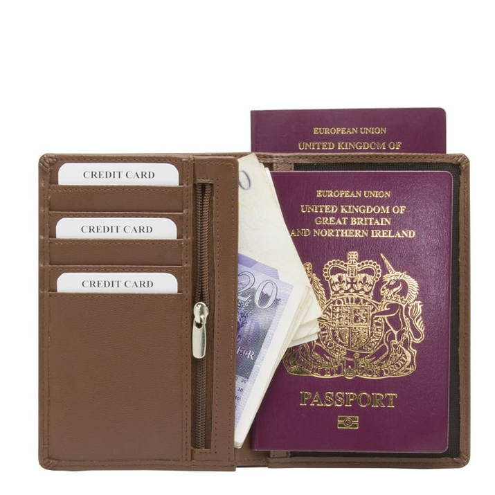 Peněženka na ochranu bezkontaktních karet a biometrického pasu (hnědá)
