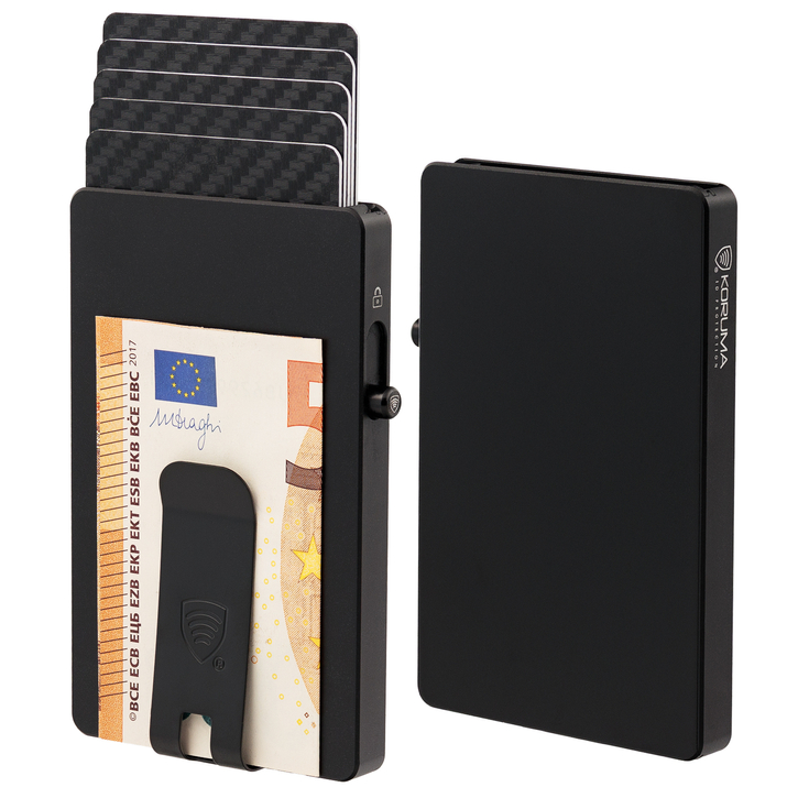 Hliníková peněženka na karty s klipem na bankovky (černá)