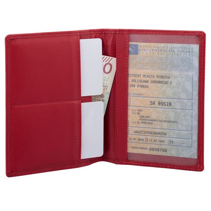 Kožené pouzdro RFID na doklady a registraci vozidla (červené)