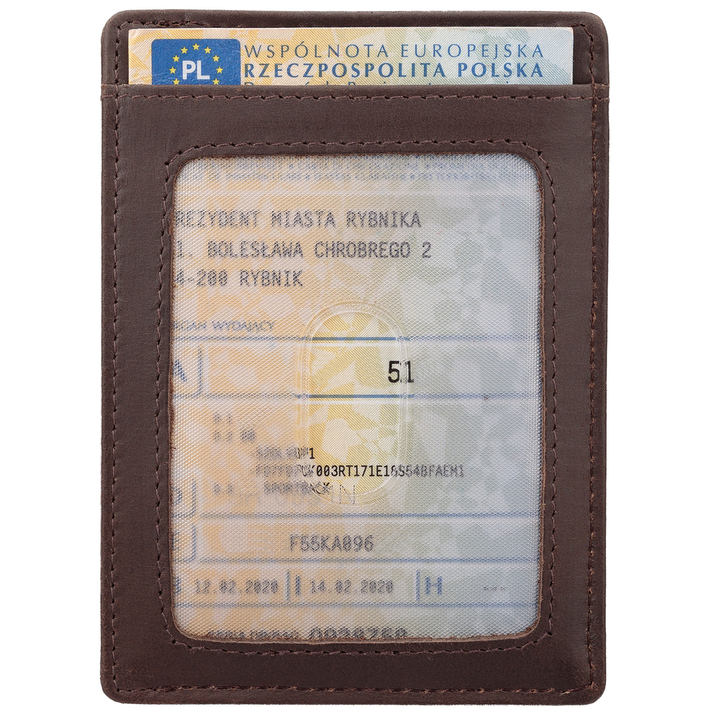 Kožené pouzdro na karty RFID na bundu (hnědé)