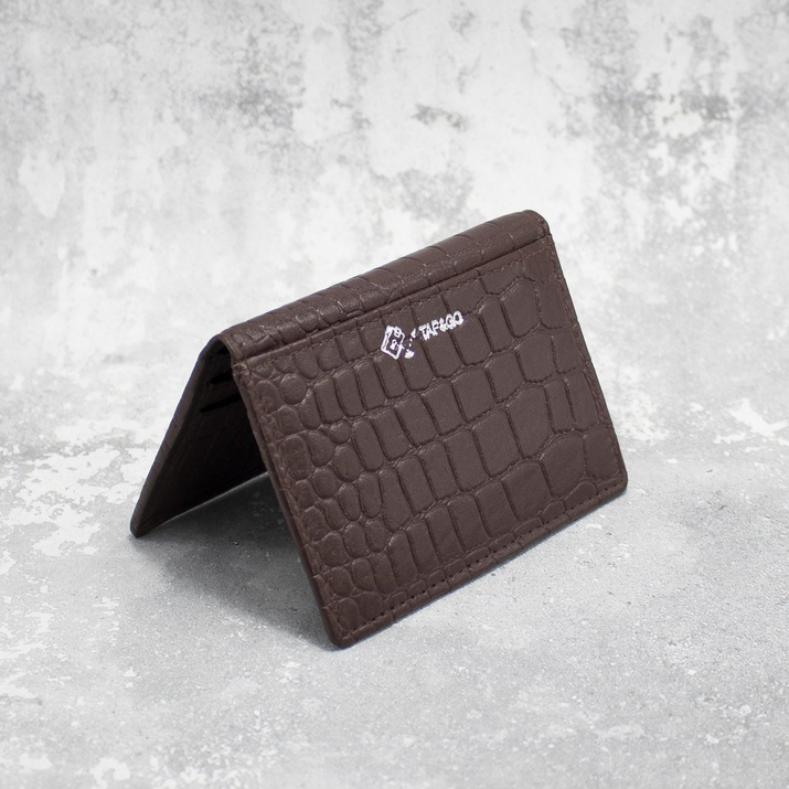 Malá kožená peněženka na kreditní karty RFID (hnědá, Croco)