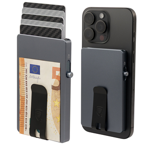 Hliníkové pouzdro na karty s magsafe a klipem na poznámky (černé)