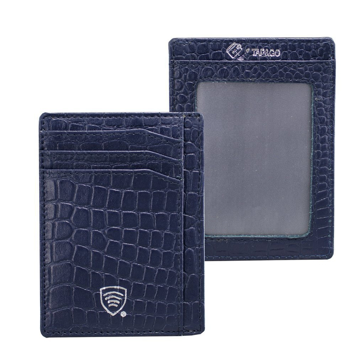 Kožené pouzdro na karty RFID (námořnická modrá, Croco)