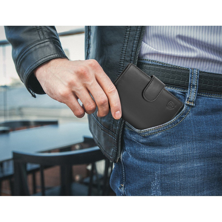 Pánská kožená peněženka na karty a mince s ochranou RFID BLOCK (černá)