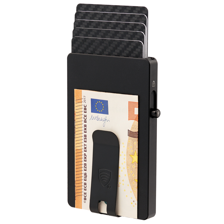 Hliníková peněženka na karty s klipem na bankovky (černá)