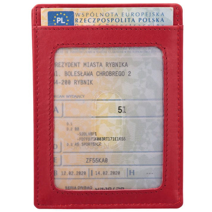 Kožené pouzdro na karty RFID pro bundu (červené)