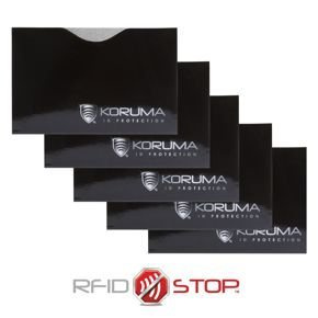 Pouzdro na bezkontaktní karty - Koruma (horizontální, černé, stříbrné logo) sada 5ks.