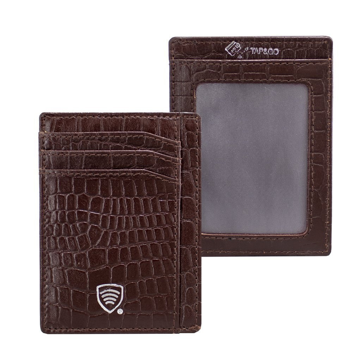 Kožené pouzdro na karty RFID (hnědé, Croco)