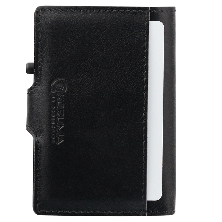 Pánská kožená peněženka s vnější kapsou na karty a hliníkovým pouzdrem (černá)