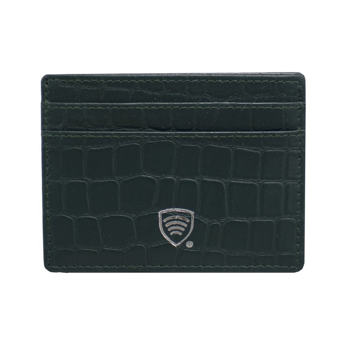 Kožené pouzdro proti krádeži na bezkontaktní karty RFID (zelené, Croco)