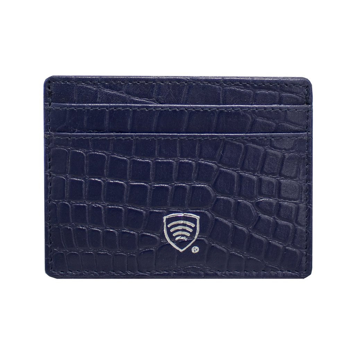 Kožené pouzdro proti krádeži na bezkontaktní karty RFID (námořnická modrá, Croco)