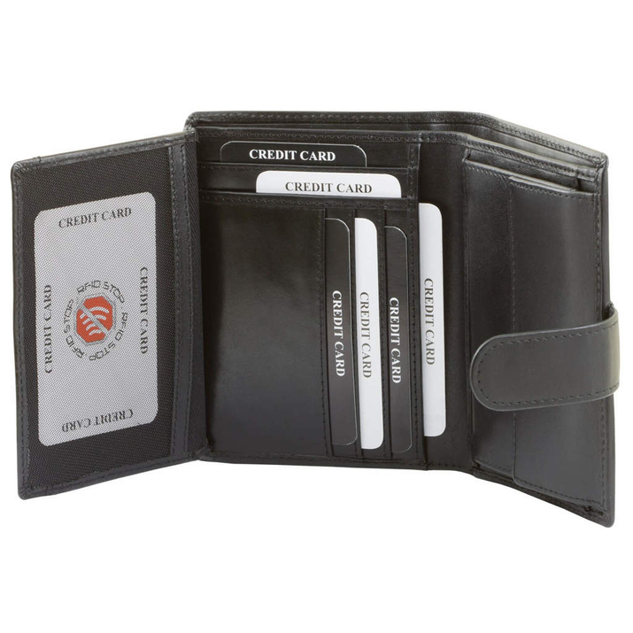 Kožená vertikální peněženka RFID se zapínáním na bezkontaktní kartu (černá)