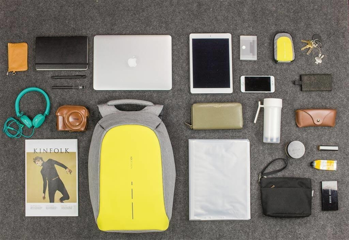 Batoh proti krádeži na notebook a tablet Bobby Compact (šedo-žlutý)