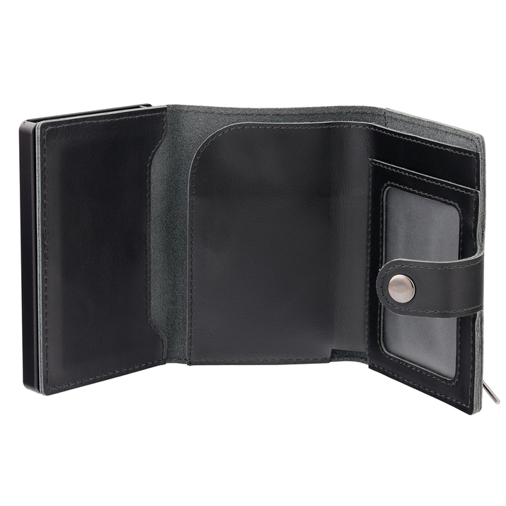 Pánská kožená peněženka s vnější kapsou na karty a hliníkovým pouzdrem (černá)