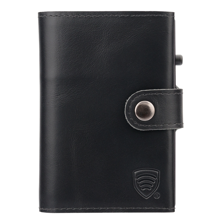 Pánská kožená peněženka s vnější kapsou na karty a hliníkovým pouzdrem (černá)