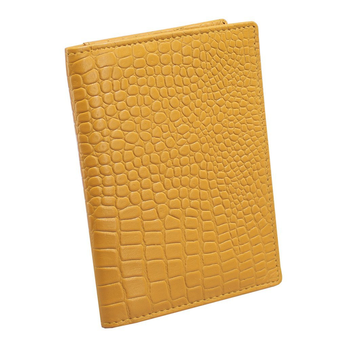 Tenká kožená peněženka RFID na doklady k bundě (žlutá, Croco)