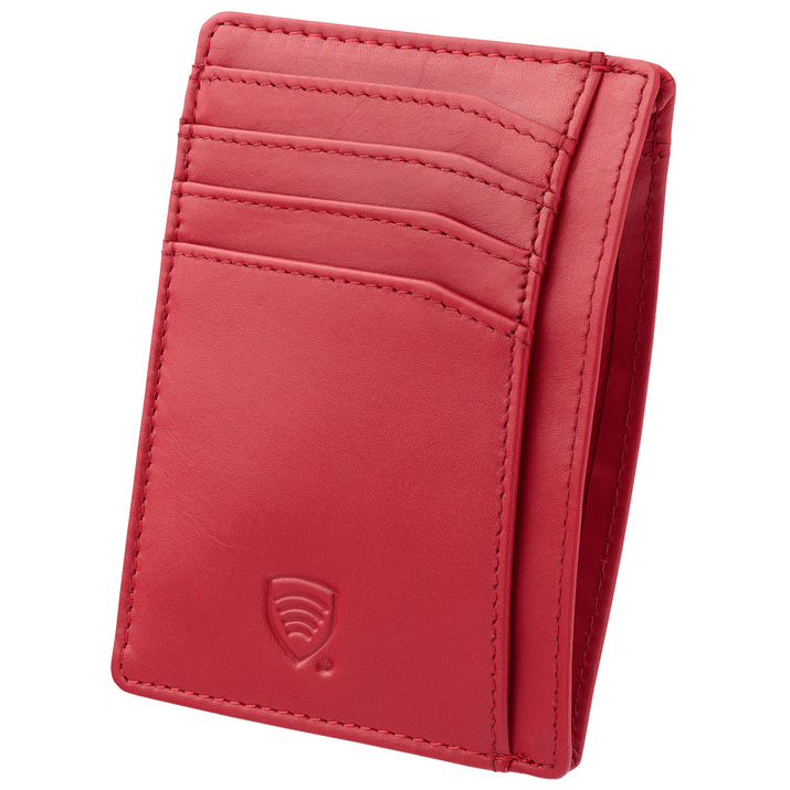 Kožené pouzdro na karty RFID pro bundu (červené)