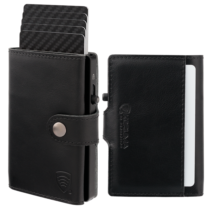 Pánská kožená peněženka s vnější kapsou na karty a hliníkovým pouzdrem (černá)