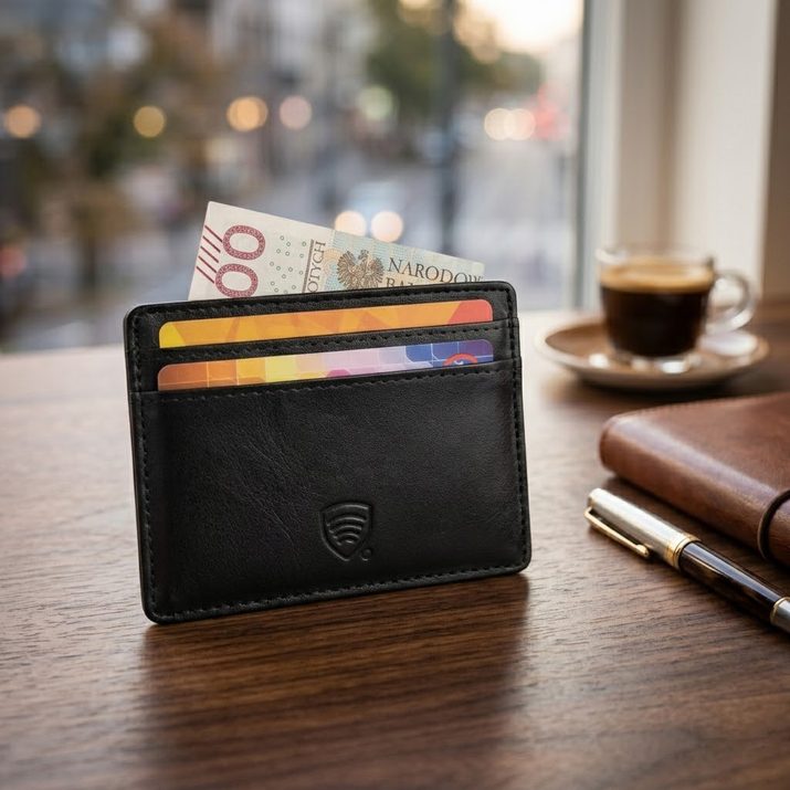 Kožené pouzdro s blokováním RFID karet (černé)
