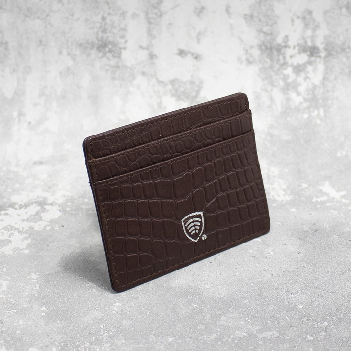 Kožené pouzdro proti krádeži na bezkontaktní karty RFID (hnědé, Croco)