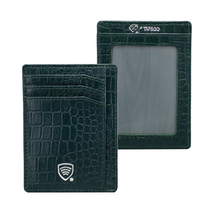 Kožené pouzdro na karty RFID (zelené, Croco)