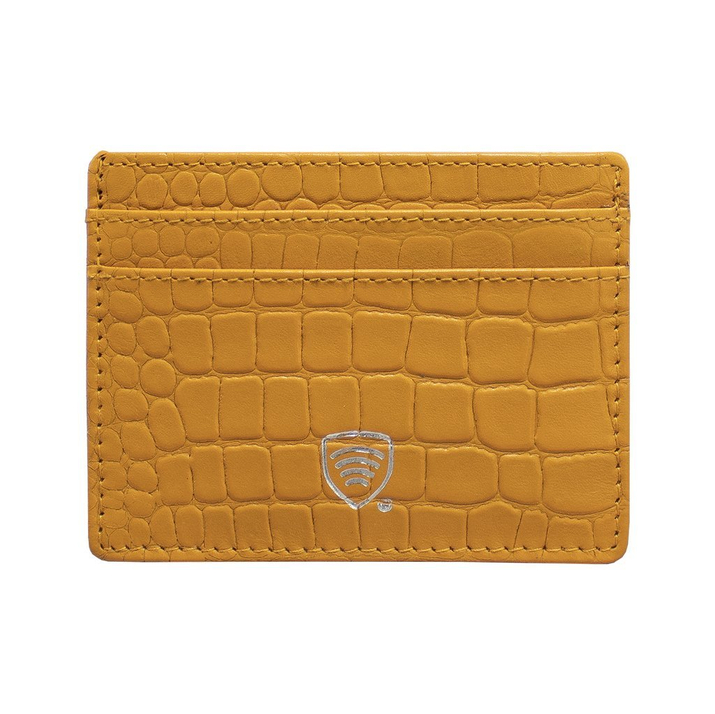 Kožené pouzdro proti krádeži na bezkontaktní karty RFID (žluté, Croco)
