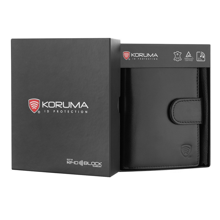 Pánská kožená peněženka na karty a mince s ochranou RFID BLOCK (černá)