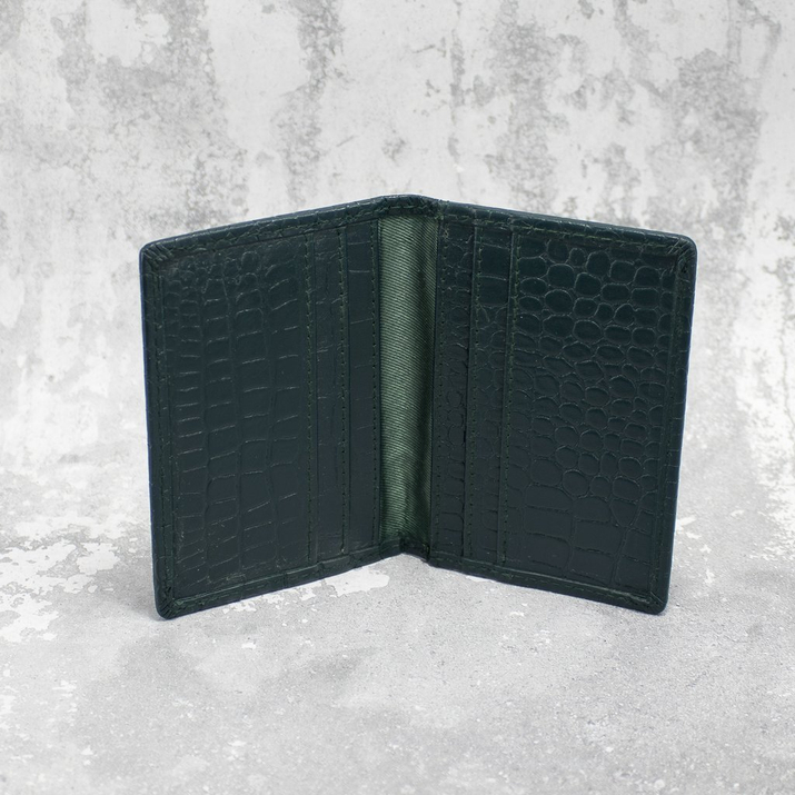 Malá kožená peněženka na kreditní karty RFID (zelená, Croco)